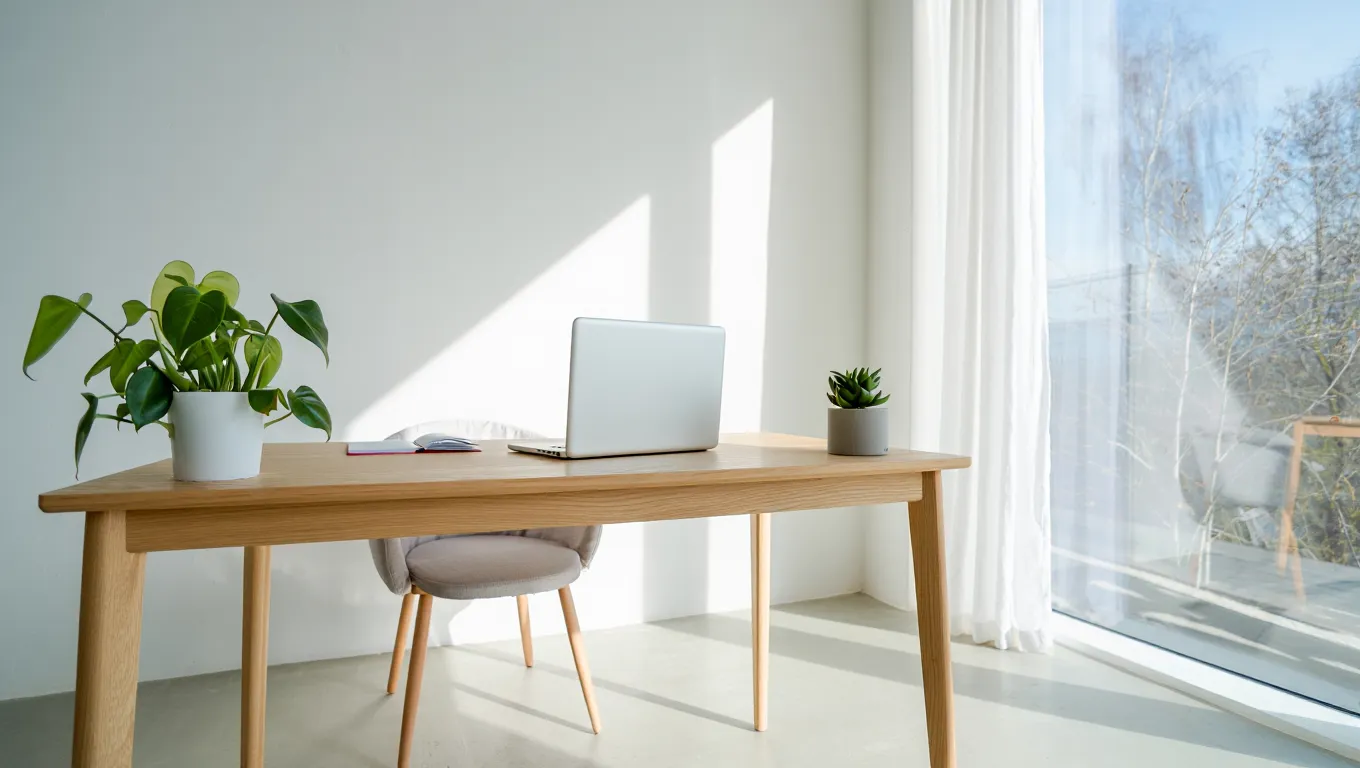 Serene workspace with natural light promoting calm focus and clarity